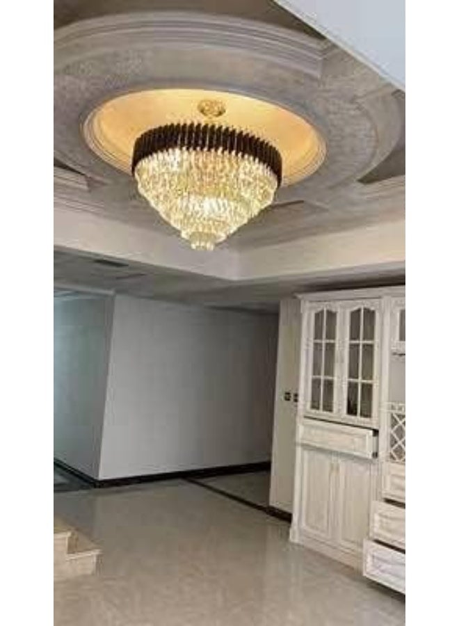 Round K9 Crystal Chandelier | Modern Chandelier Light Fixture For Hallway, Living Room, Hotel & 500Mm Black Gold Chandelier - Modern Living Room Jhumar With K9 Crystal Or 5 Tier Led Light.  - Image 3