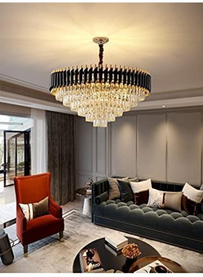 Round K9 Crystal Chandelier | Modern Chandelier Light Fixture For Hallway, Living Room, Hotel & 500Mm Black Gold Chandelier - Modern Living Room Jhumar With K9 Crystal Or 5 Tier Led Light.  - Image 2