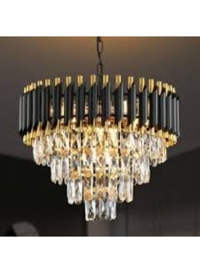Round K9 Crystal Chandelier | Modern Chandelier Light Fixture For Hallway, Living Room, Hotel & 500Mm Black Gold Chandelier - Modern Living Room Jhumar With K9 Crystal Or 5 Tier Led Light.  - Image 1
