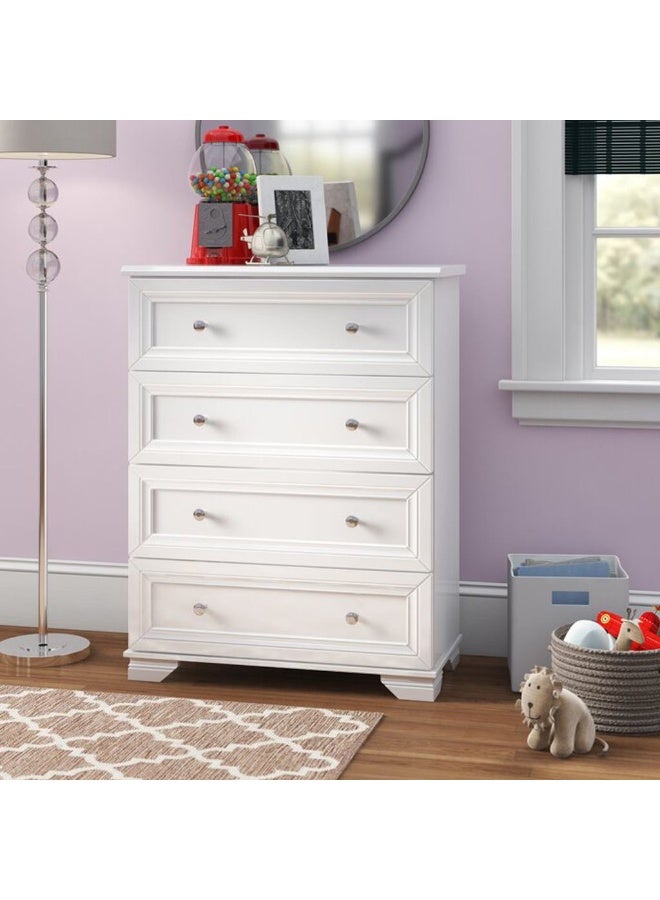 White 4-drawer storage unit - made of natural plywood - finished with a lacquer and oven-baked paint - contains 4 drawers - without mirrors - no assembly required