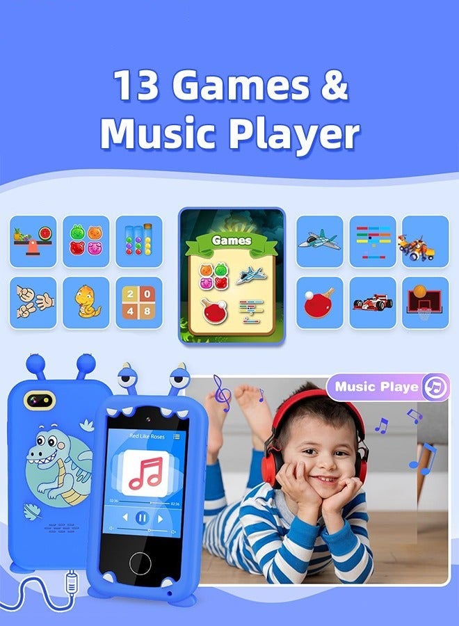 دوركو هاتف ذكي تعليمي للأطفال بقياس 2.8 بوصة مع بطاقة SD 8 جيجابايت ورباط للرقبة، كاميرا مزدوجة، ألعاب، مشغل موسيقى، هدية عيد ميلاد للأطفال 3+ سنوات. - Image 5