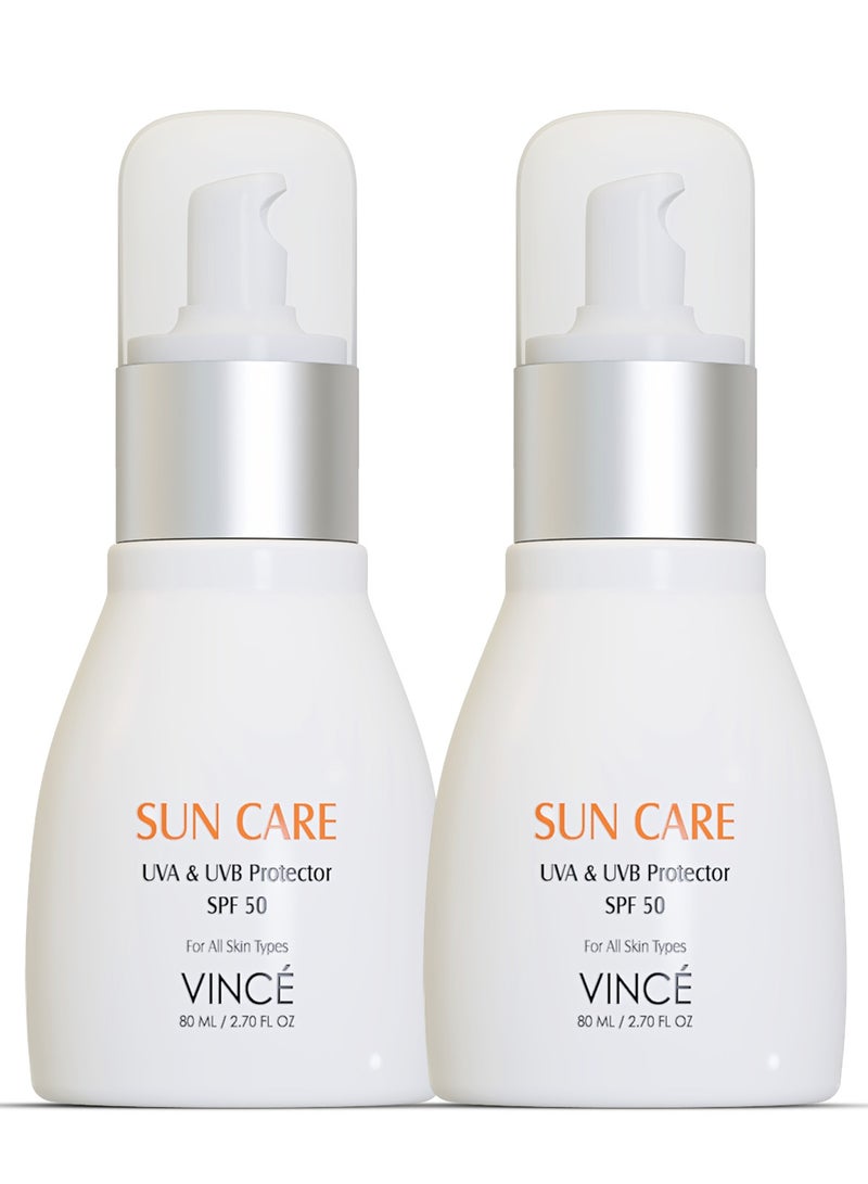 Sunblock SPF 50 Deal 2 – Broad-Spectrum UVA/UVB Protection – Prevents Sun Damage, Premature Aging & Hyperpigmentation – Hydrates & Soothes Skin – No White Cast, 80ml Each