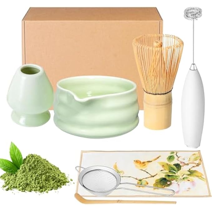 LENND Matcha Whisk Set7Pcs Matcha Kit For Ceremony Ceramic Matcha Tea Set Bowl With Spout Powder Starter Sifter Ceramic Whisk Holder Spoon Japanese Tea ToolsGift For Matcha LoverFriend - Image 1