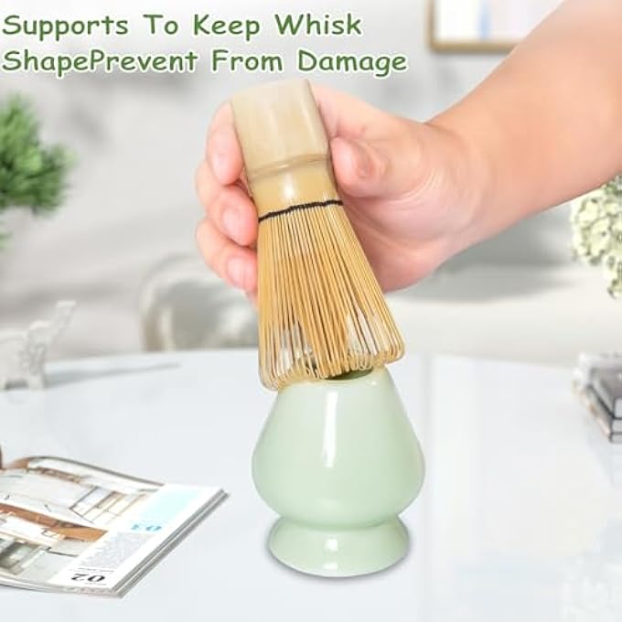 LENND Matcha Whisk Set7Pcs Matcha Kit For Ceremony Ceramic Matcha Tea Set Bowl With Spout Powder Starter Sifter Ceramic Whisk Holder Spoon Japanese Tea ToolsGift For Matcha LoverFriend - Image 3