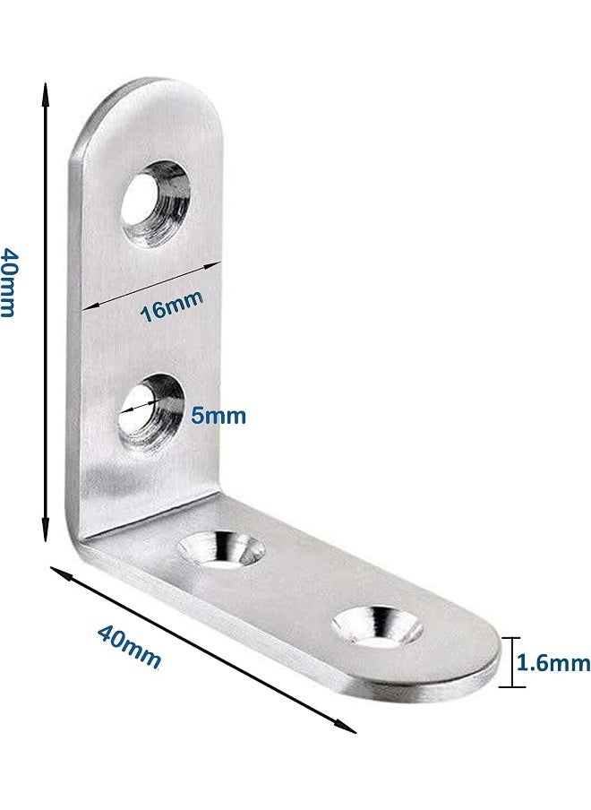 Rubik Corner Brace L Shaped Bracket, 8pcs Stainless Steel Corner Code Decorative Joint Right Angle Bracket for Shelf Supports Fixing Wood Furniture Chair Table Cabinet Bed with Screws (40x40x16mm)  - Image 2