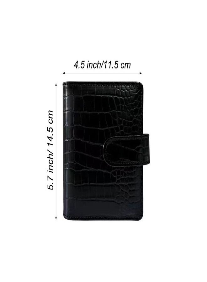 eleger A7 Crocodile Budget Binder Cover - Mini Binder Wallet for Cash Saving, 6-Ring Planner Cover with Hidden Snap Buckle, Black - Image 3