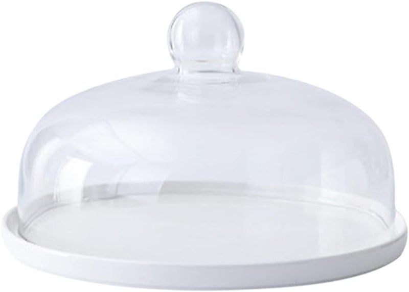 comfrt Round Cake Tray with Dome White Ceramic Cake Plate Server and Clear Glass Dome Cake Stand Serving Tray Dessert Plate Fruit Platter with Glass Cover 8 inch - Image 1