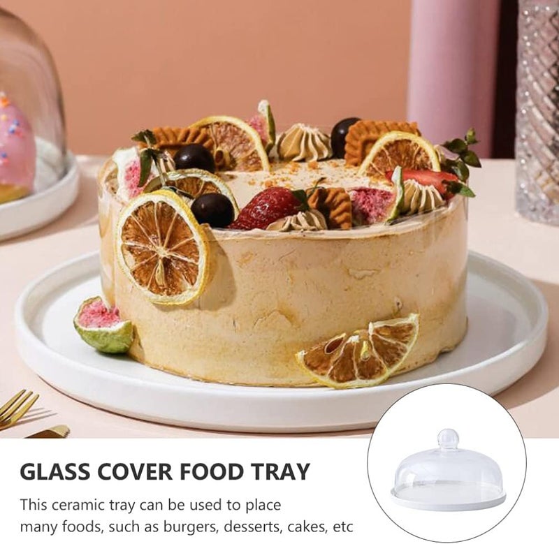 comfrt Round Cake Tray with Dome White Ceramic Cake Plate Server and Clear Glass Dome Cake Stand Serving Tray Dessert Plate Fruit Platter with Glass Cover 8 inch - Image 5