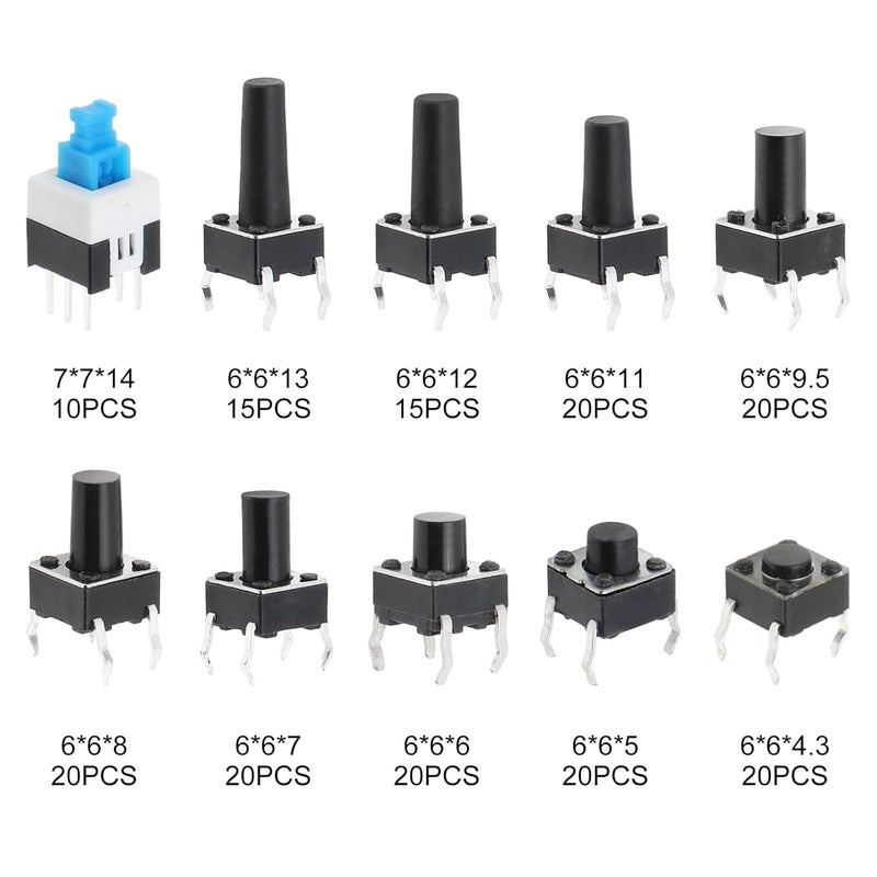 Electrobot 180 PCS Tactile Switch Kit – 10 Values Assorted Momentary Push Button Switches with Storage Box for DIY Electronics Projects - Image 3