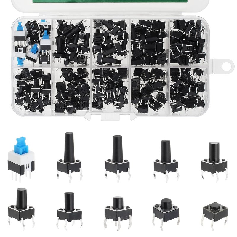 Electrobot 180 PCS Tactile Switch Kit – 10 Values Assorted Momentary Push Button Switches with Storage Box for DIY Electronics Projects - Image 1