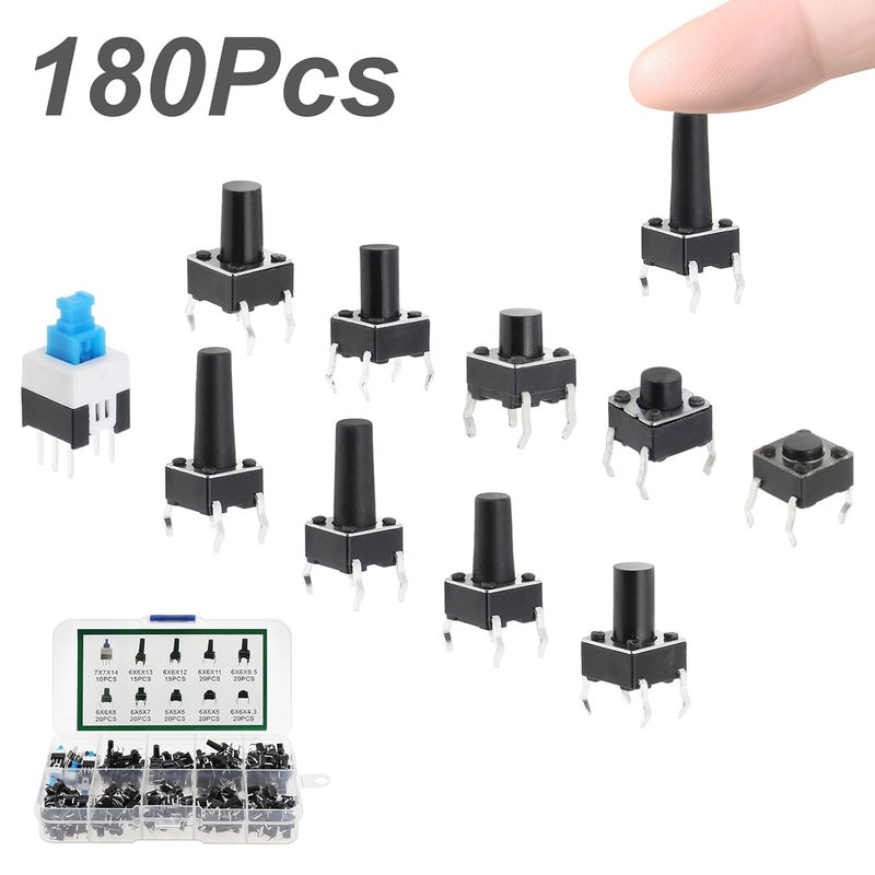 Electrobot 180 PCS Tactile Switch Kit – 10 Values Assorted Momentary Push Button Switches with Storage Box for DIY Electronics Projects - Image 2