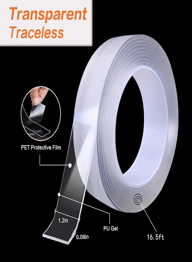 Dayllon Heavy Duty Double Sided 16.5 FT/5M Reusable Washable Silicone Tape, Clear Gel Nano Grip Traceless Adhesive Tape for Photos Fix Carpet Mats Pen Key - Image 2
