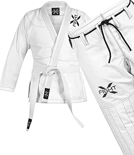 FightX بدلة FightX BJJ للرجال والنساء - بدلة جيو جيتسو البرازيلية خفيفة الوزن مع حزام مجاني (أبيض، A1) - Image 2