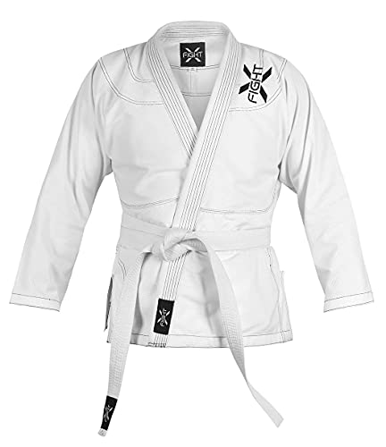 FightX بدلة FightX BJJ للرجال والنساء - بدلة جيو جيتسو البرازيلية خفيفة الوزن مع حزام مجاني (أبيض، A1) - Image 4