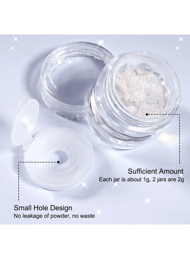 Fokostar 2Pcs Moonlight White Chrome Nail Powder, Aurora Pearl Chrome Nail Powder Magic Clear Pearlescent Mirror Effect Holographic Nail Glitter White Shimmer Sugar Pigment Dust for Nails Art Design 1g/Jar - Image 5