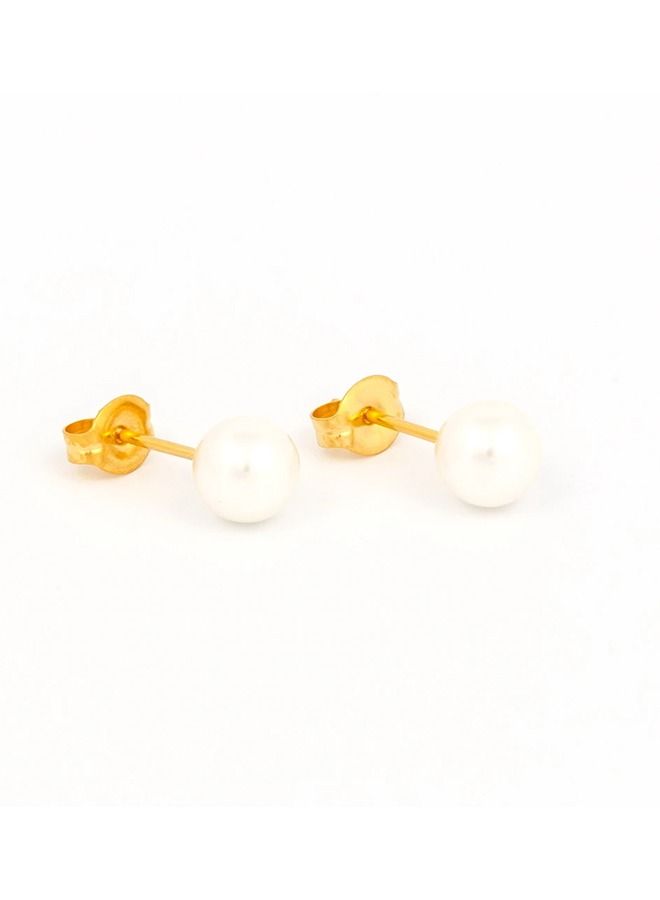 6MM White Pearl 24K Pure Gold Plated Ear Studs