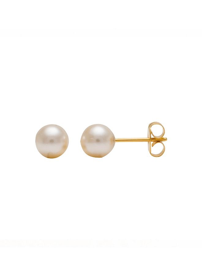 6MM White Pearl 24K Pure Gold Plated Ear Studs