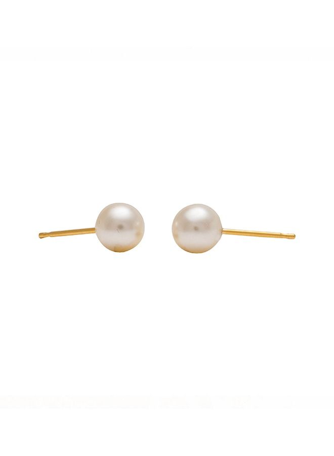 6MM White Pearl 24K Pure Gold Plated Ear Studs
