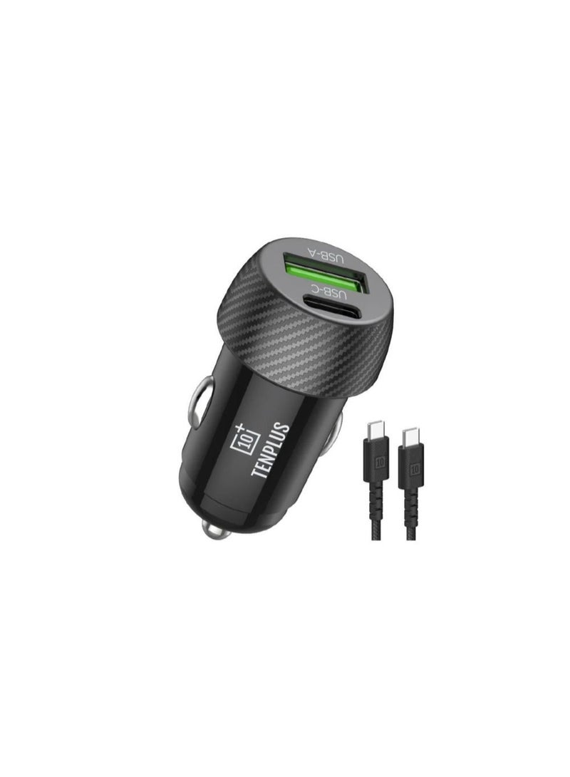 تنبلس شاحن سيارة شحن سريع PD 30 وات مزدوج المنفذ USB C QCPD SCP محول شاحن سيارة سريع مع كابل USB C إلى USB C لهاتف iPhone 17 16 15 Series Galaxy S25 S24 Ultra iPad Pro Xiaomi Honor Apple Watch 1M أسود - Image 1