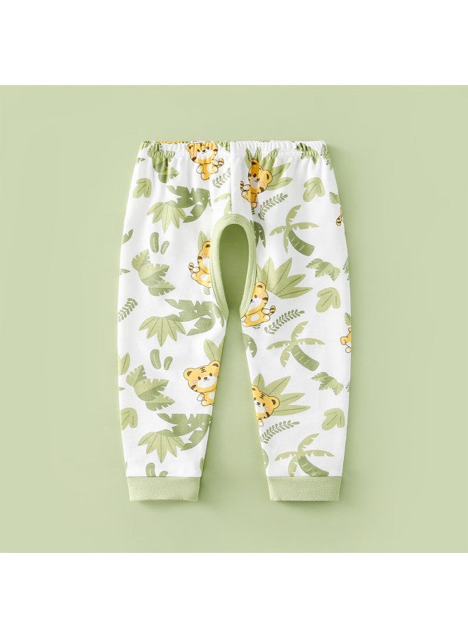 Doxiluka Baby Boys Spring Autumn Cotton Open Crotch Pants Tender Green Tiger Size 100