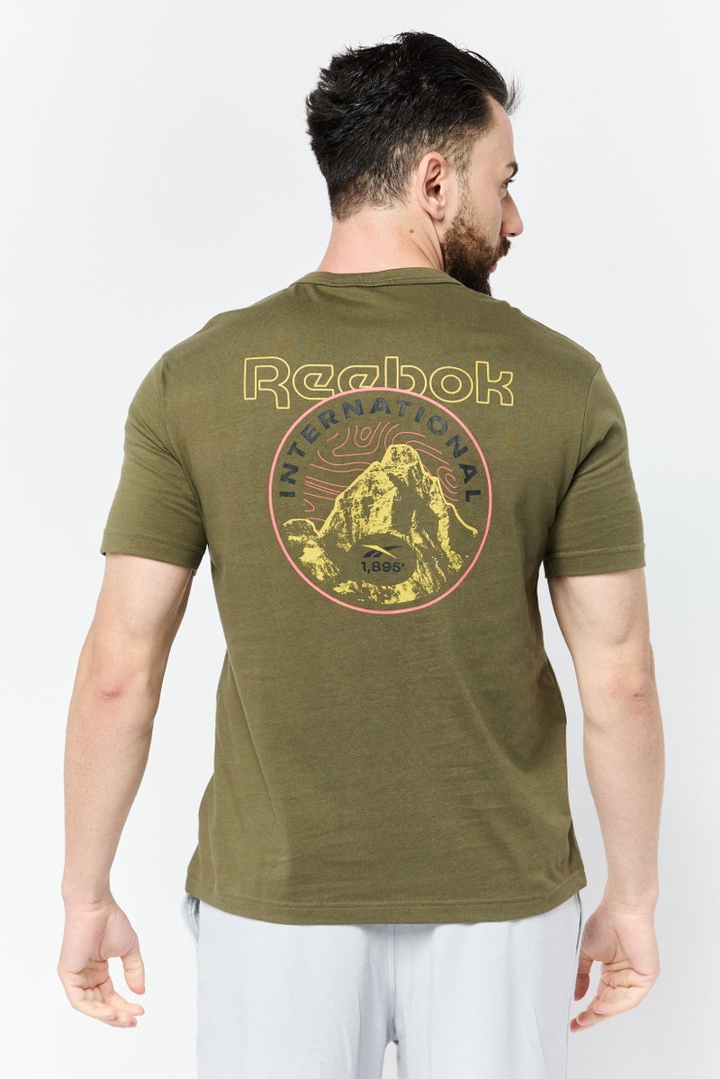 Reebok Men Sportswear Fit Short Sleeve Outdoor T-Shirt, Army Green  - Image 3
