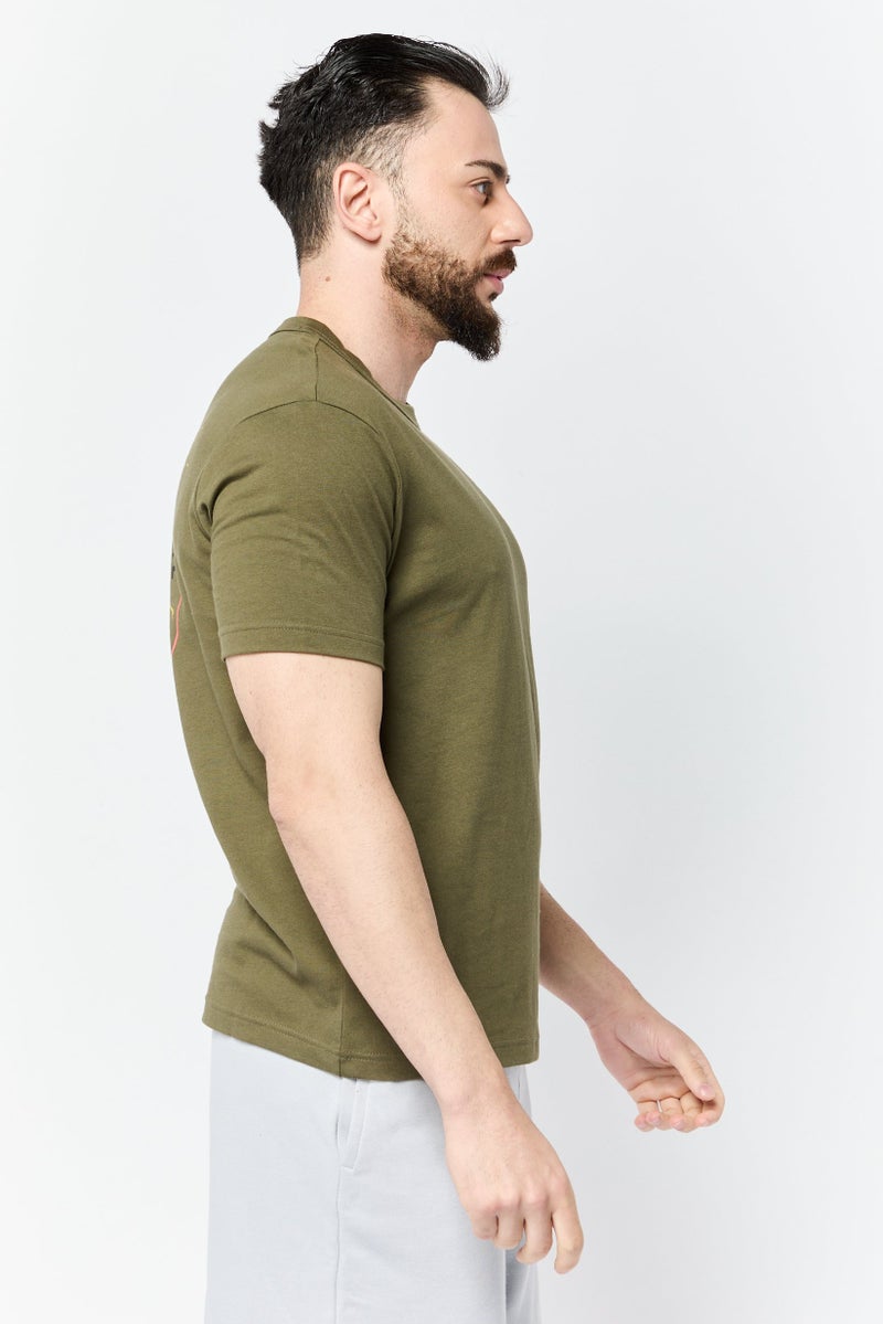 Reebok Men Sportswear Fit Short Sleeve Outdoor T-Shirt, Army Green  - Image 4