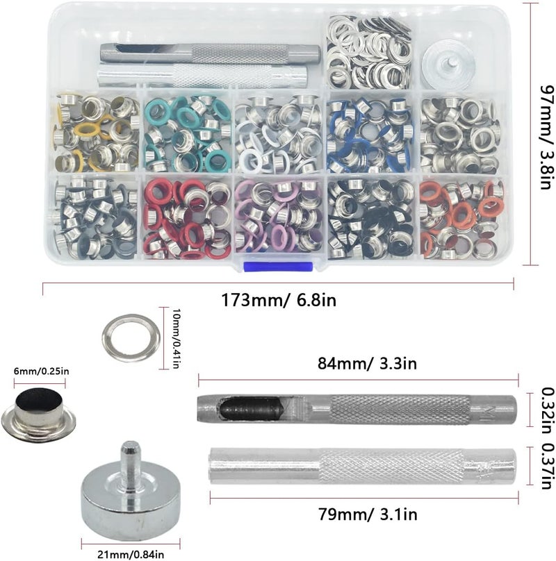 Renashed Grommets Kit 1/4 inch Metal Eyelets 300 Set for Bag Shoes Clothes Crafts, 10 Colors - Image 2