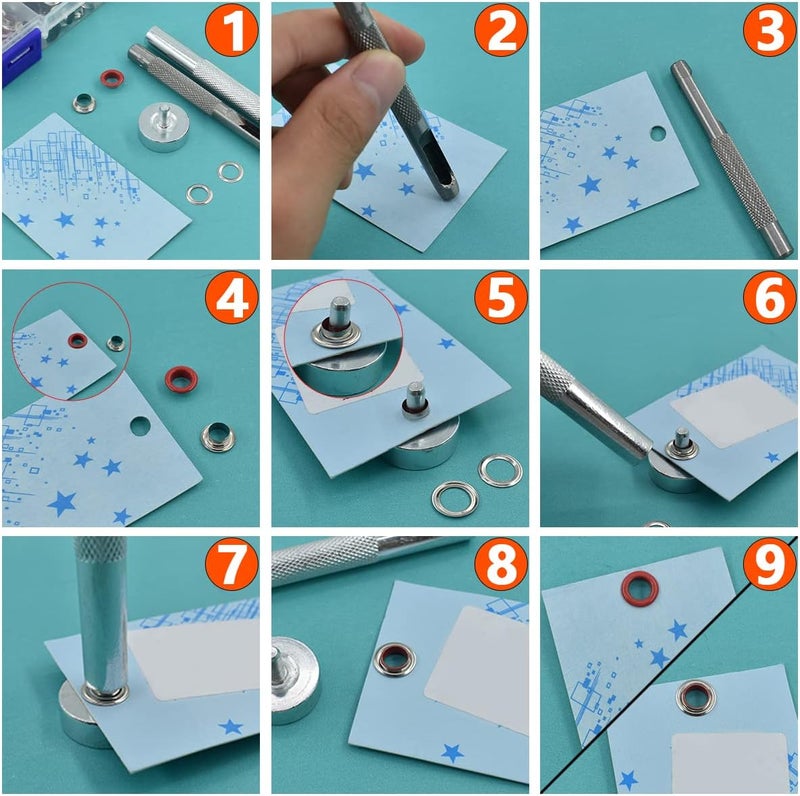 Renashed Grommets Kit 1/4 inch Metal Eyelets 300 Set for Bag Shoes Clothes Crafts, 10 Colors - Image 4
