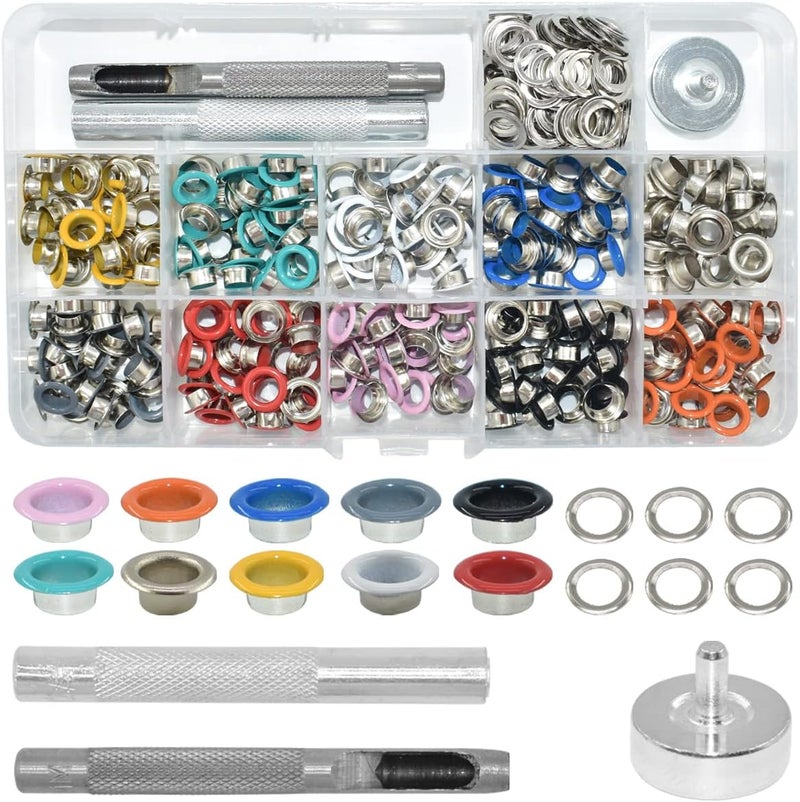 Renashed Grommets Kit 1/4 inch Metal Eyelets 300 Set for Bag Shoes Clothes Crafts, 10 Colors - Image 1