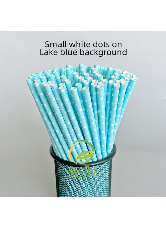 Generic - Spot Printing Paper Straw Color Disposable Paper Straw Small Polka Dot Wave Dot Party Decoration With Beverage Tube-Color:White Background Light Powder Small Dot - Image 1