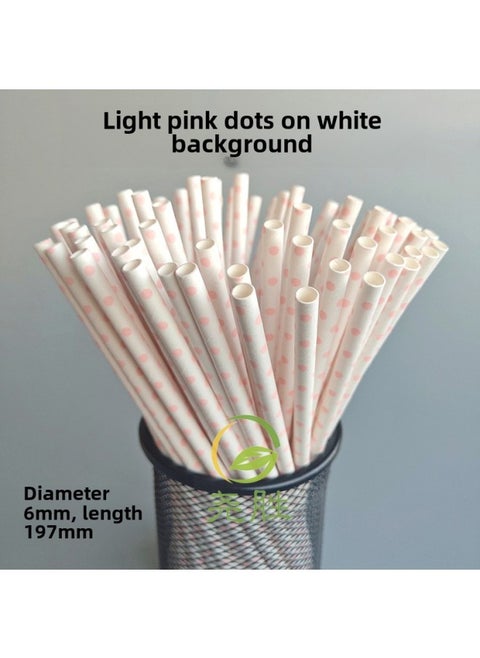 Spot Printing Paper Straw Color Disposable Paper Straw Small Polka Dot Wave Dot Party Decoration With Beverage Tube-Color:White Background Light Powder Small Dot