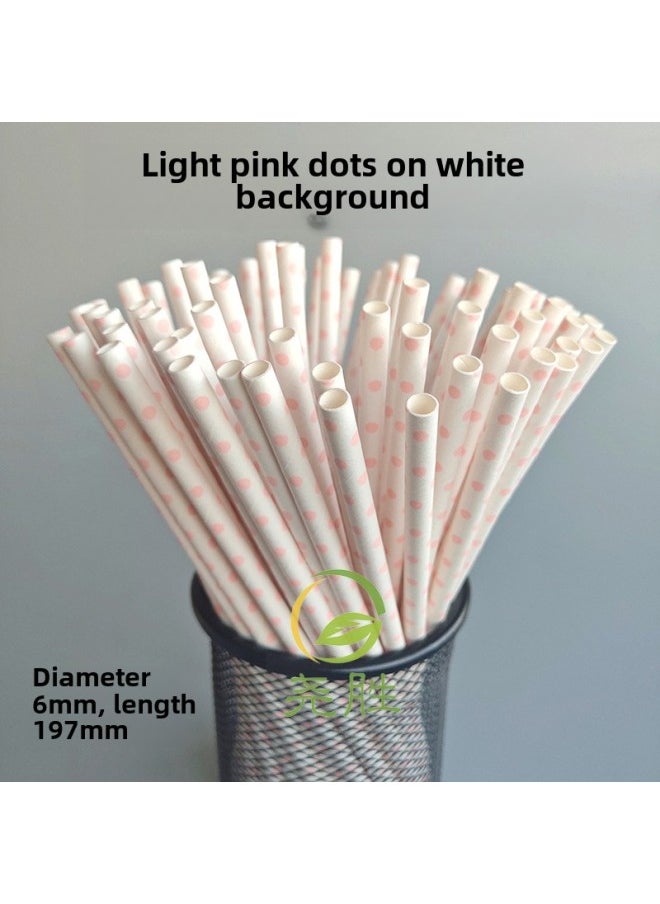 Generic - Spot Printing Paper Straw Color Disposable Paper Straw Small Polka Dot Wave Dot Party Decoration With Beverage Tube-Color:White Background Light Powder Small Dot - Image 1