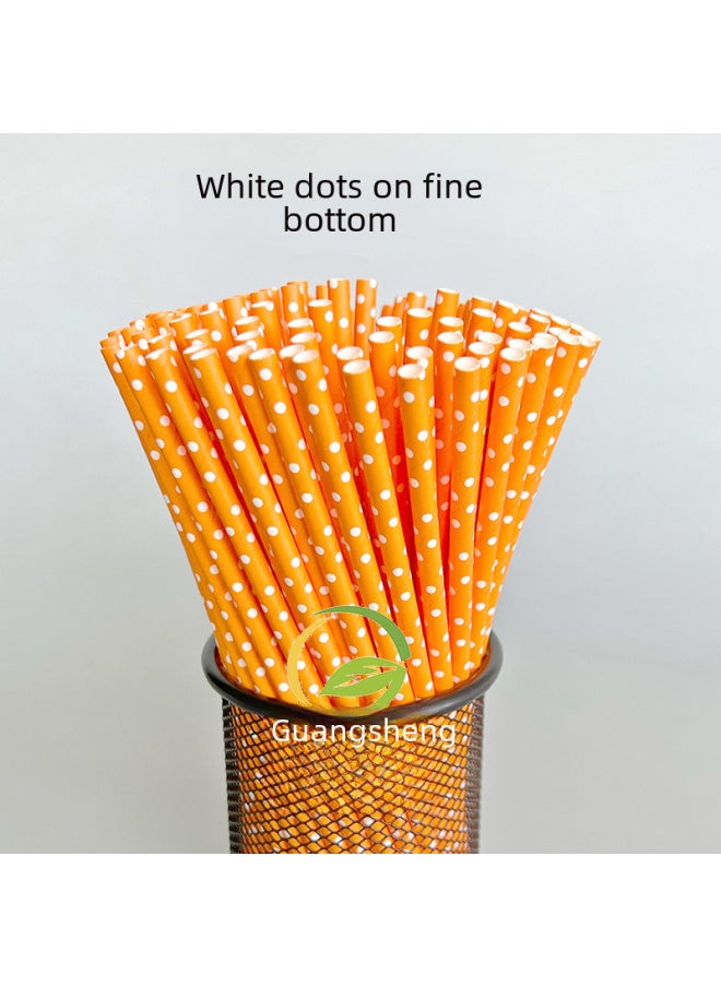 Generic - Spot Printing Paper Straw Color Disposable Paper Straw Small Polka Dot Wave Dot Party Decoration With Beverage Tube-Color:White Background Light Powder Small Dot - Image 1