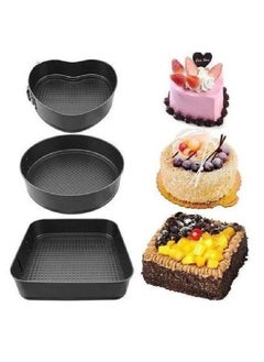 NAFO 3 Pieces Non Stick Removable Bottom Round Heart Square Shape Cake Mold Set Black  - Image 3