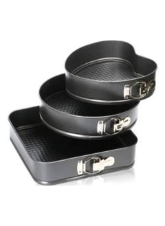 NAFO 3 Pieces Non Stick Removable Bottom Round Heart Square Shape Cake Mold Set Black  - Image 1