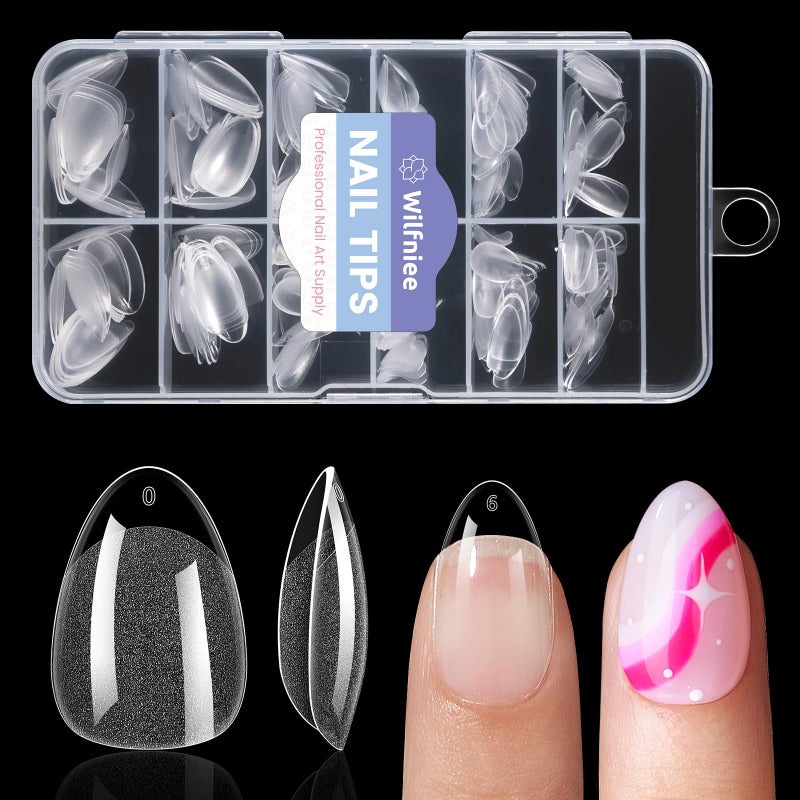 Wilfniee Extra Short Almond Nail Tips: 240Pcs Small Clear Almond Nails Soft Gel Fake Nail Tips for Nail Extension, 12 Sizes Full Cover Clear Press on Nails for Girls for Home DIY Salon - Image 1