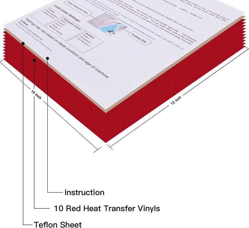 JANDJPACKAGING Red Heat Transfer Vinyl HTV for T-Shirts,10 Pack 12" x 10" Sheets for Iron On T Shirts - for Silhouette Cameo Or Cricut - Heat Press Machine - Image 2