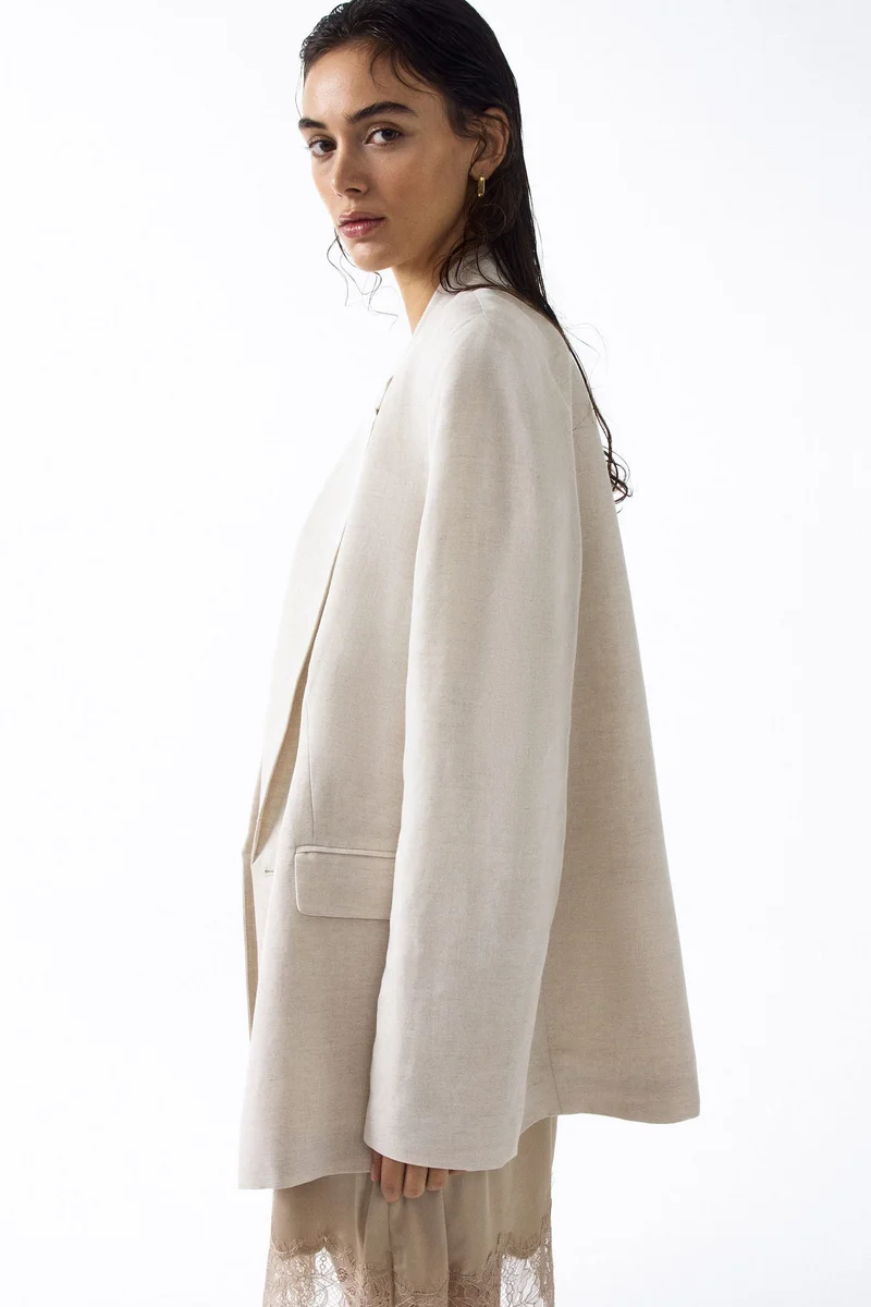 Linen-blend double-breasted blazer