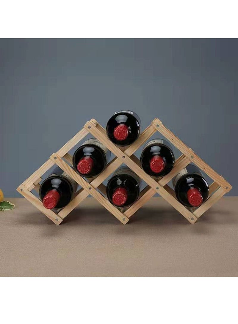 FFD Foldable Wooden Wine Rack Bottle Holder Free Standing 6 Bottles Capacity Bottle Storage Rack Display Shelves For Home Kitchen Bar Cabinet Pantry  - Image 3