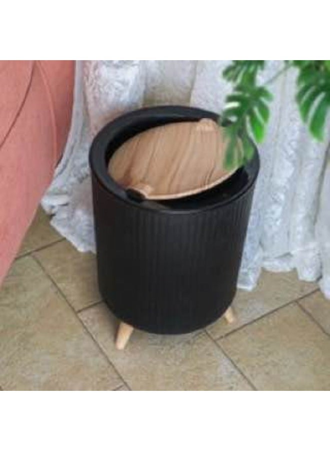 Elevate your home organization with this stylish 7-liter round wooden flip-top basket. Perfect for waste disposal or storage, its elegant design complements any interior while offering functionality and con  - Image 1