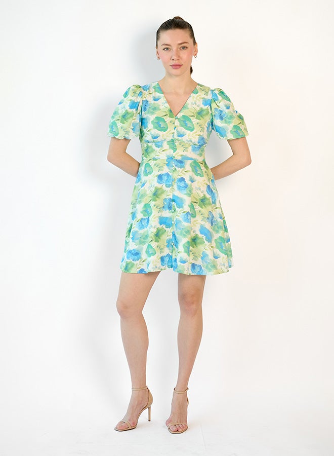 Virgio VIRGIO  100% Viscose Puff Sleeve Mini dress - Image 4