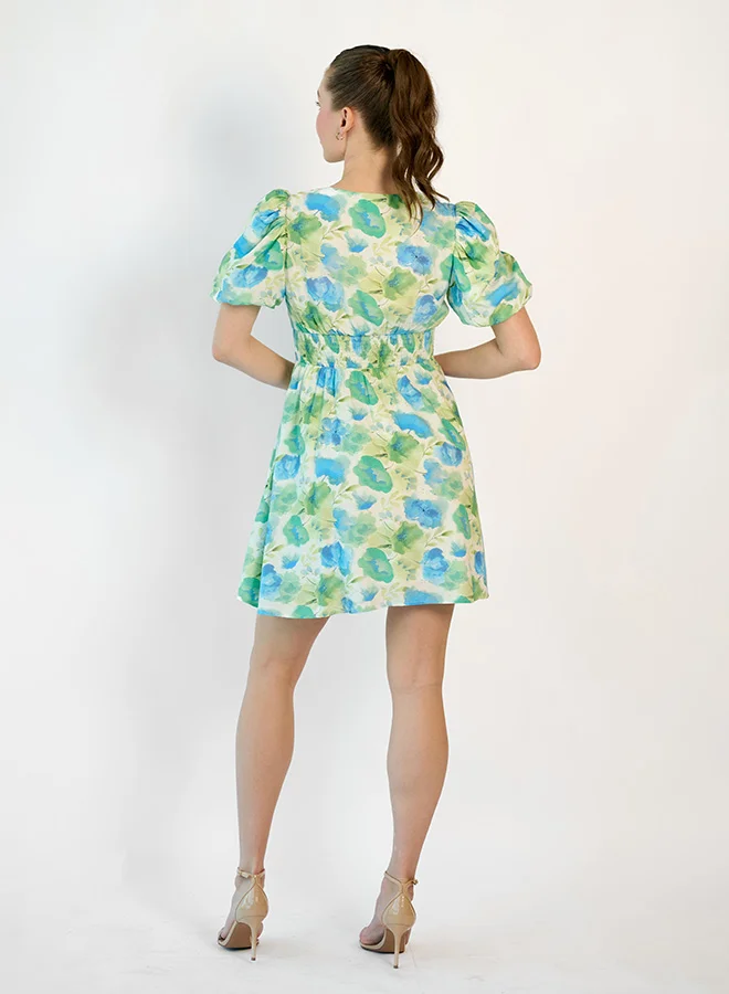 فيرجيو VIRGIO  100% Viscose Puff Sleeve Mini dress