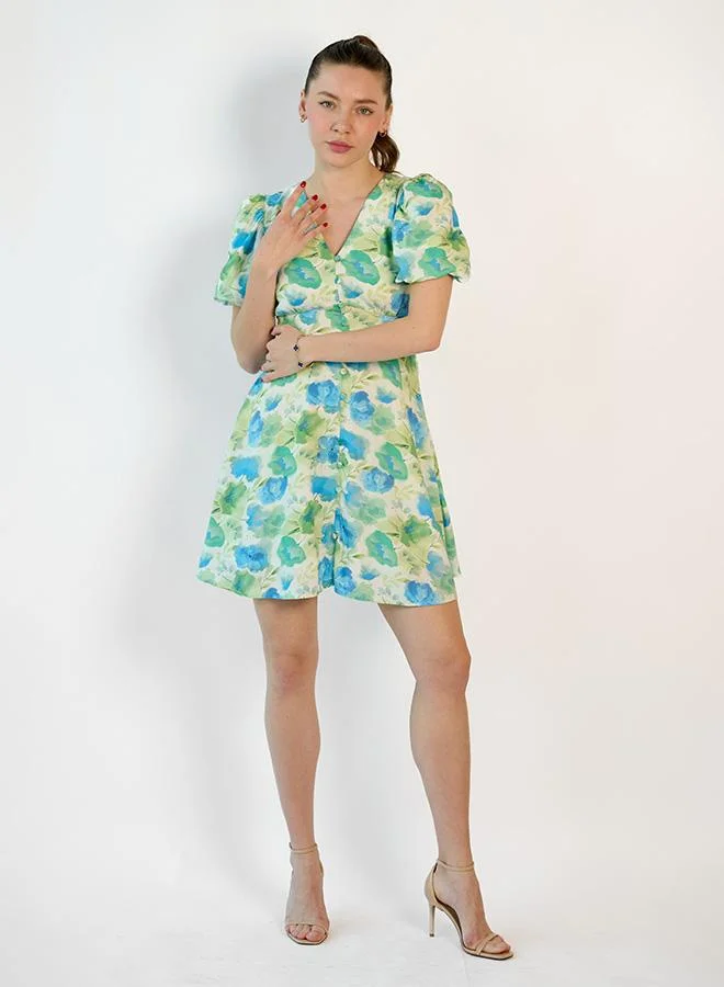 فيرجيو VIRGIO  100% Viscose Puff Sleeve Mini dress
