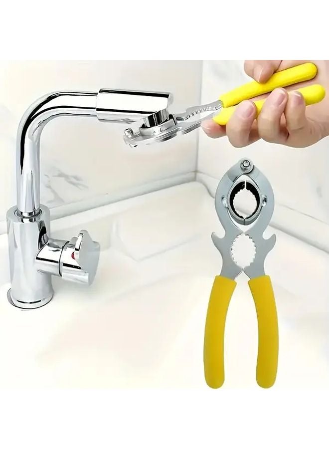 Heavy Duty Multifunctional Faucet Wrench With Yellow Rubber Handle For Home Plumbing Repairs - Image 2