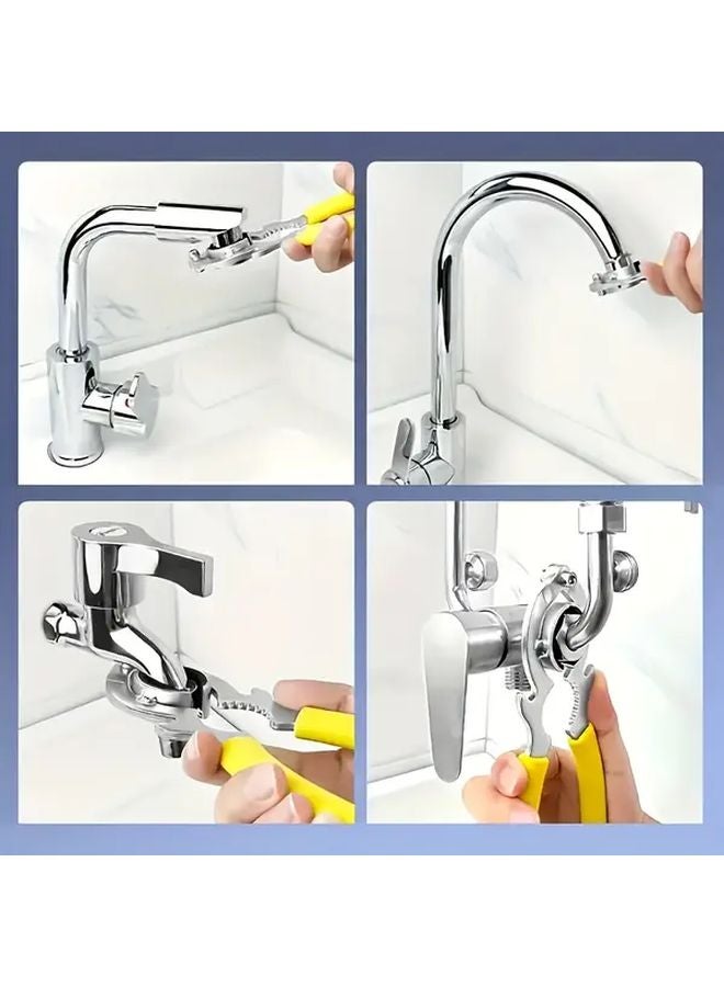 Heavy Duty Multifunctional Faucet Wrench With Yellow Rubber Handle For Home Plumbing Repairs - Image 3