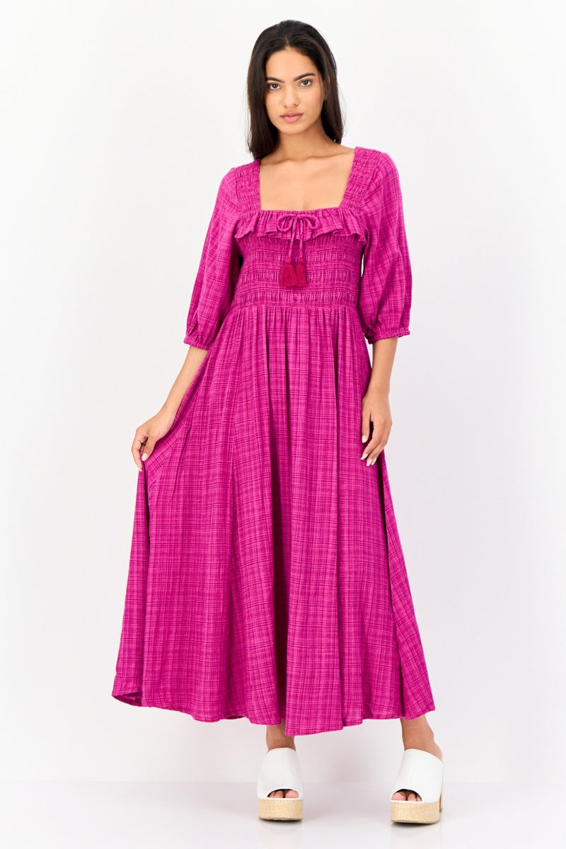 Another Sunday Women Textured A-Line Dress, Magenta - Image 1