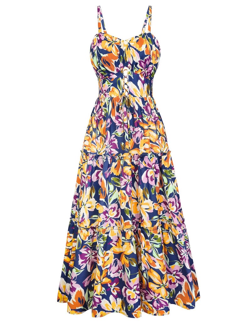 GRACE KARIN 2026 Women's Spaghetti Vacation Sundress Summer Beach Flowy Boho Floral Maxi Dresses with Pockets Blue Purle Floral M - Image 1
