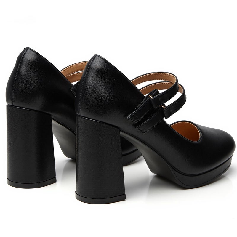 Trary Black Heels Mary Jane Shoes Women Platform Chunky Block High Heels with Buckle Strap Comfortable Dress Pumps for Office Party Casual Round Toe Pumps Shoes, Size 8 - Image 3
