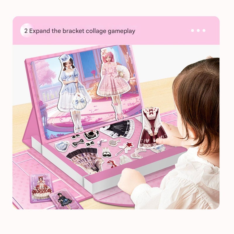 Children's DIY production, repeated dressing and dressing sticker toys, magnetic dress-up magic box (pink Lolita) - Image 5