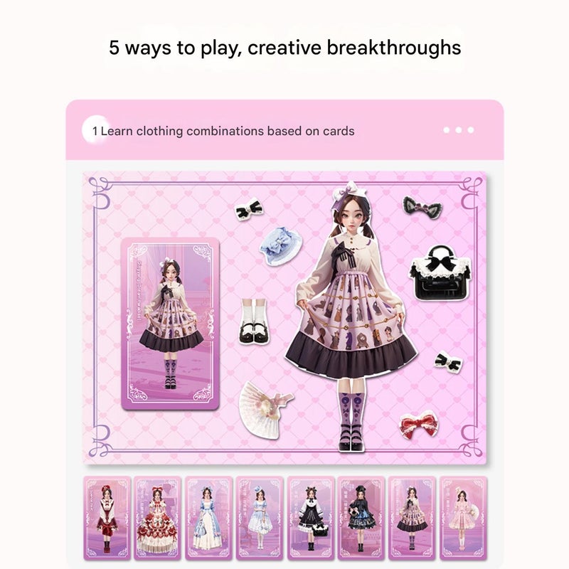 Children's DIY production, repeated dressing and dressing sticker toys, magnetic dress-up magic box (pink Lolita) - Image 4